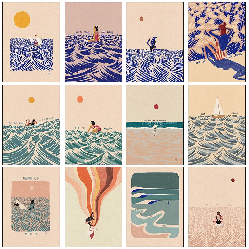 Home Decor Design Interior - Nordic Minimalistic Art Surfing Paddling Swimming