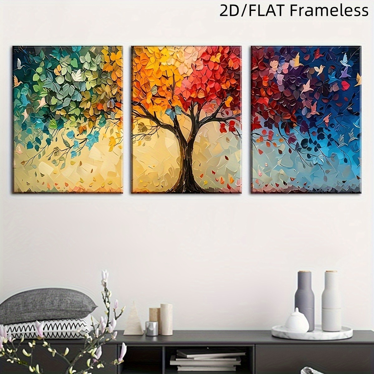 Home Decor Design Interior - 3pcs/Set Colorful Abstract Tree Canvas Wall