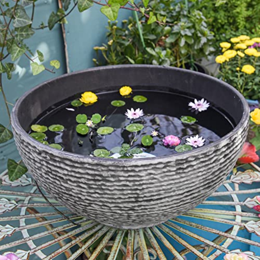 Succulent Planter Pot - Ash Black Resin Outdoor Low Bowl