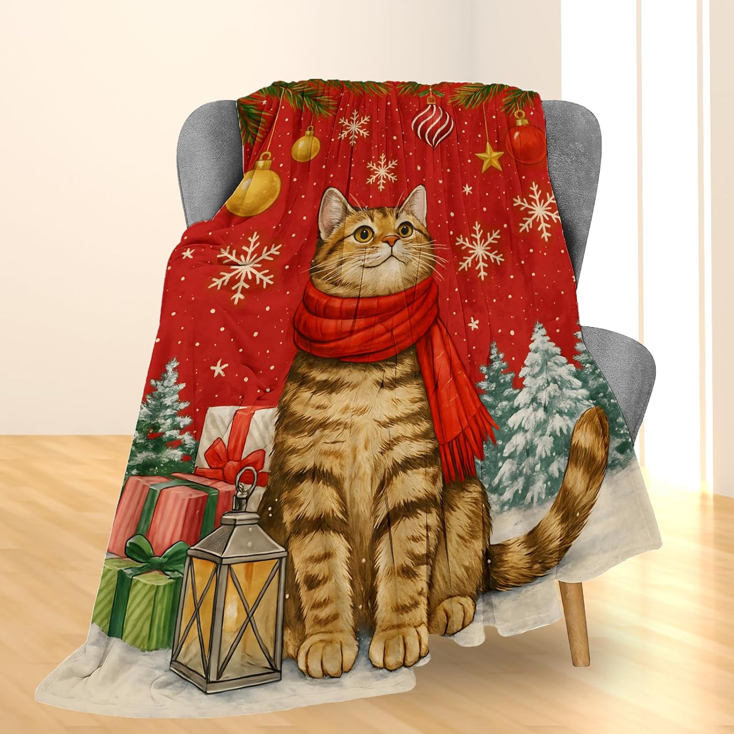 Festive Cat Christmas Throw Bl - Home Xmas Decor Ideas avaliação e preço