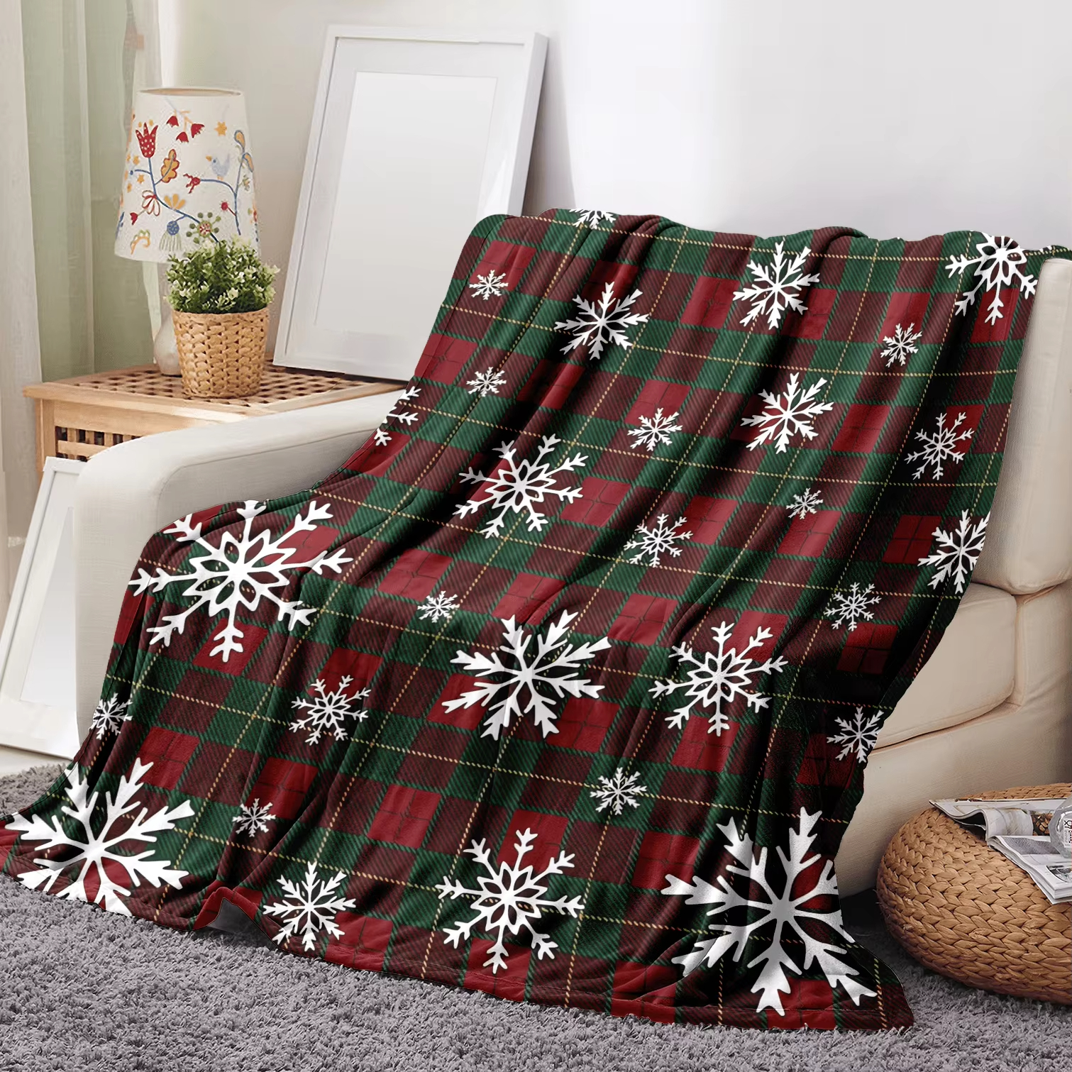 Xmas Plaid Fleece Blanket With - Home Xmas Decor Ideas avaliação e preço