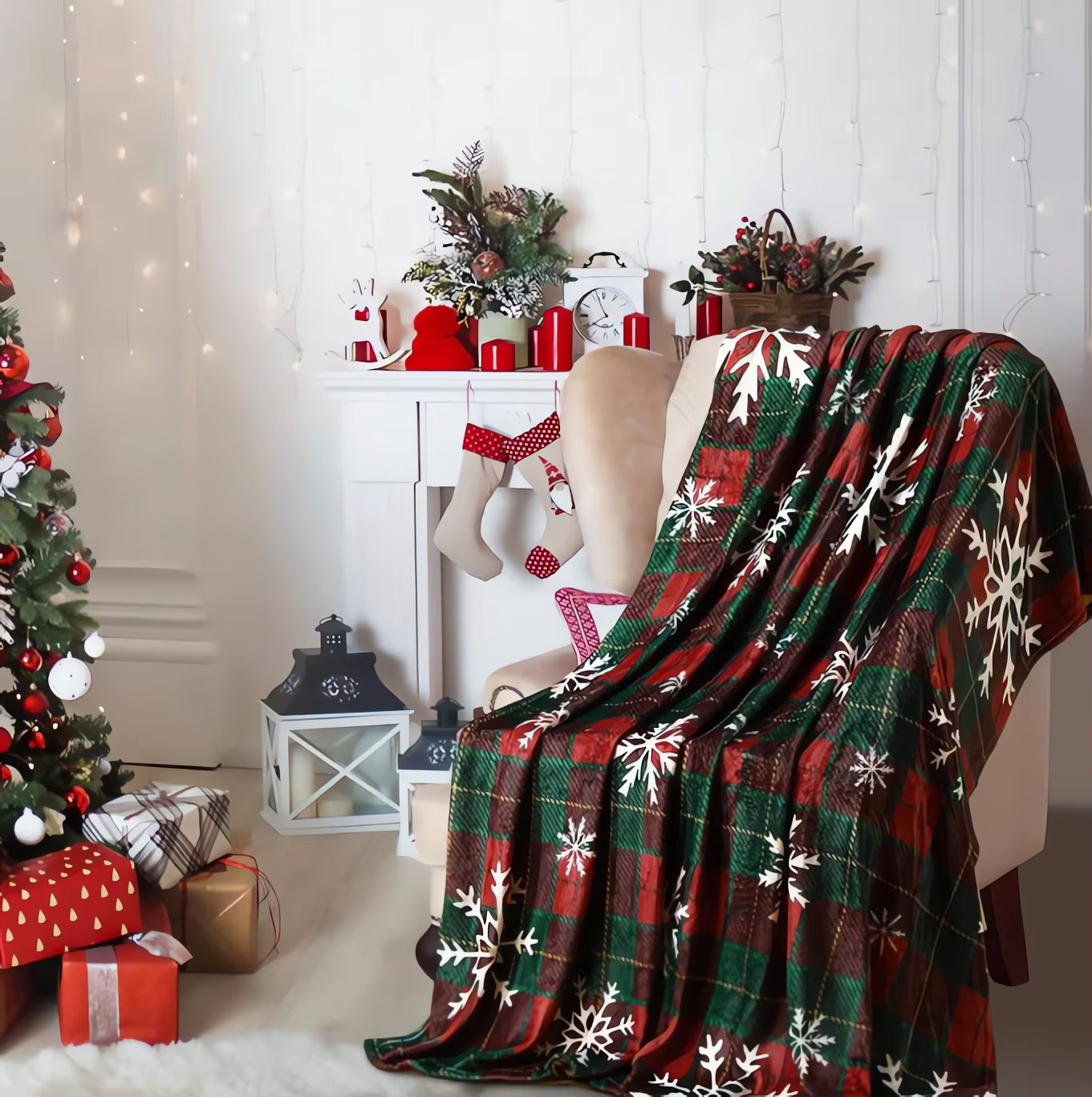 Xmas Plaid Fleece Blanket With - Home Xmas Decor Ideas avaliação e preço