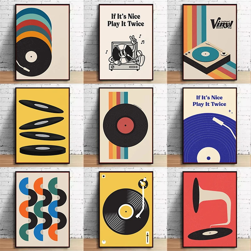 Mid Century Vinyl Record Canva - Home Decor Design Interior avaliação e preço