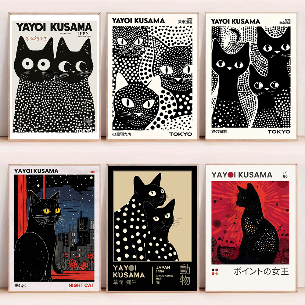 Yayoi Kusama Black Cats Series - Home Decor Design Interior avaliação e preço