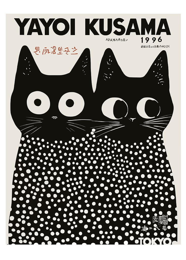 Yayoi Kusama Black Cats Series - Home Decor Design Interior avaliação e preço