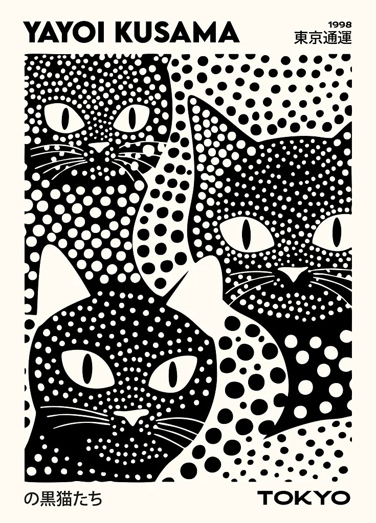 Yayoi Kusama Black Cats Series - Home Decor Design Interior avaliação e preço