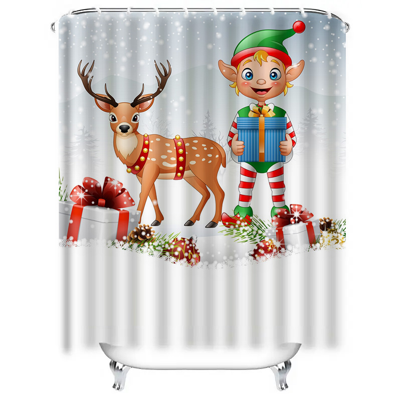TU Christmas Deer Shower Curta - Home Xmas Decor Ideas avaliação e preço