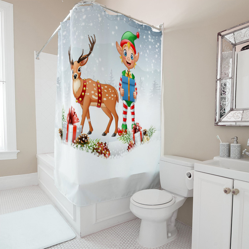 TU Christmas Deer Shower Curta - Home Xmas Decor Ideas avaliação e preço