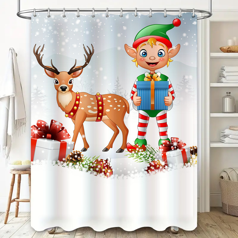 TU Christmas Deer Shower Curta - Home Xmas Decor Ideas avaliação e preço
