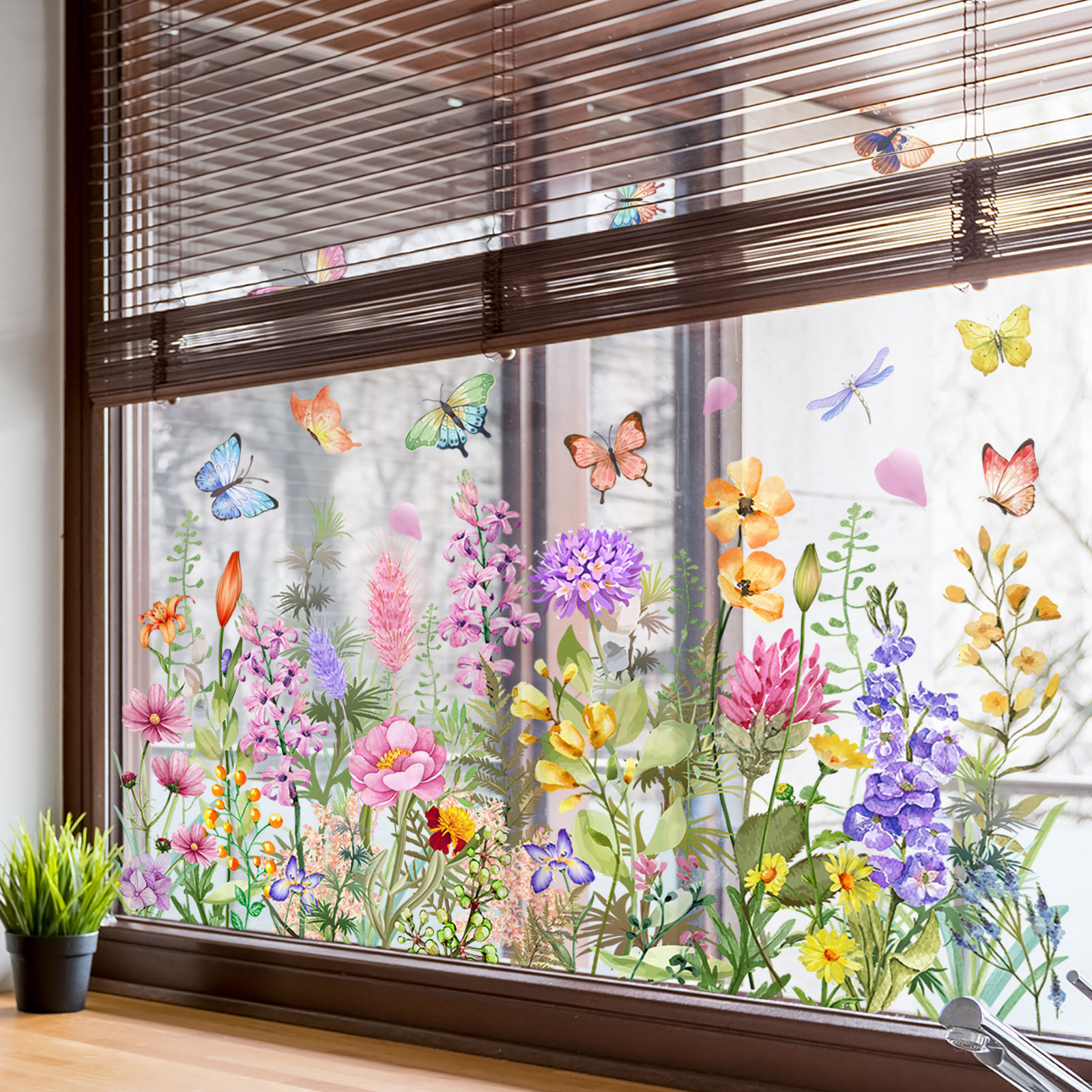 Watercolor Colored Flowers But - Home Decor Window Blinds avaliação e preço