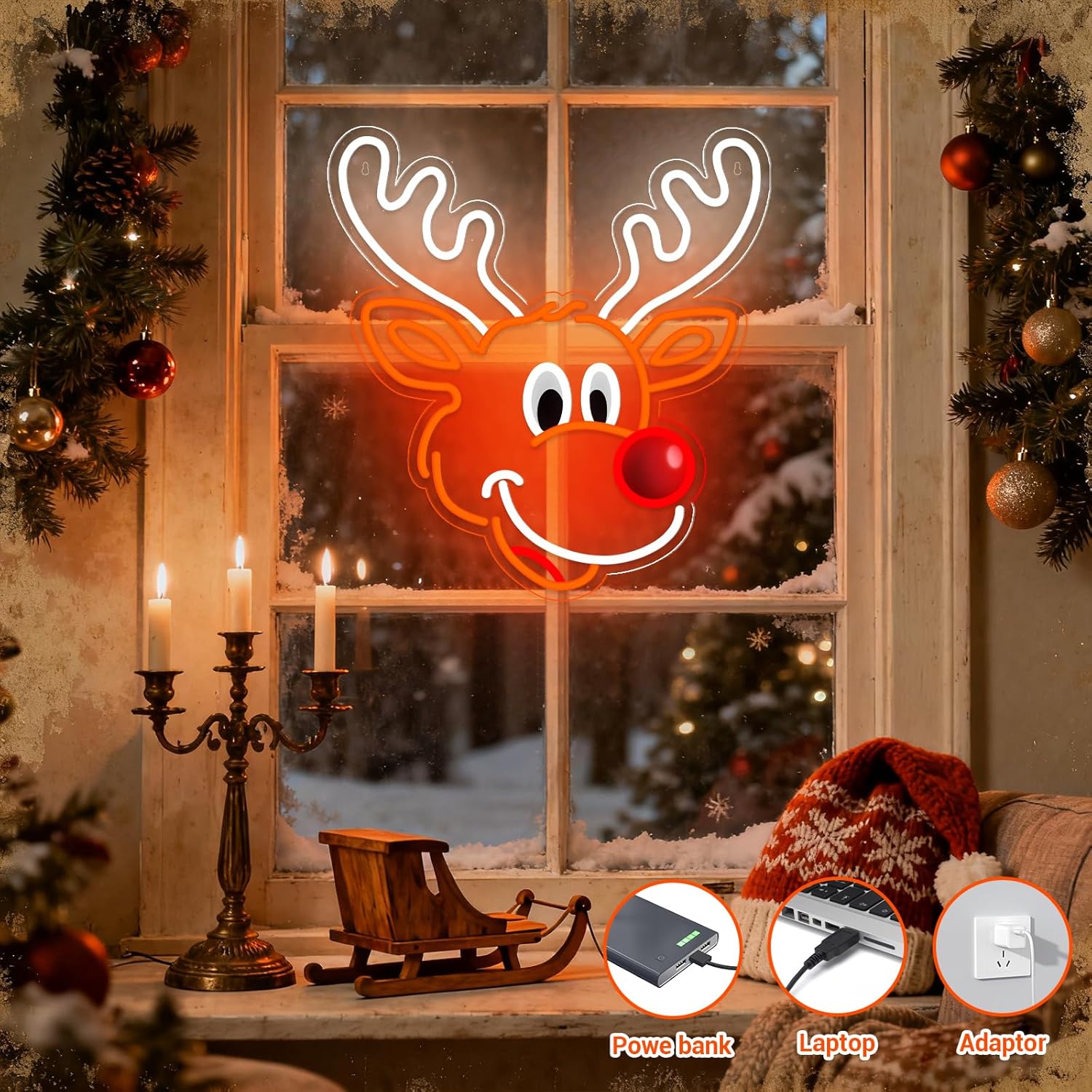 Cute Christmas Reindeer Neon S - Home Xmas Decor Ideas avaliação e preço