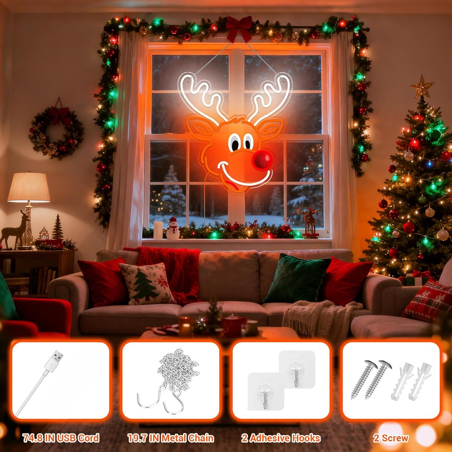 Cute Christmas Reindeer Neon S - Home Xmas Decor Ideas avaliação e preço