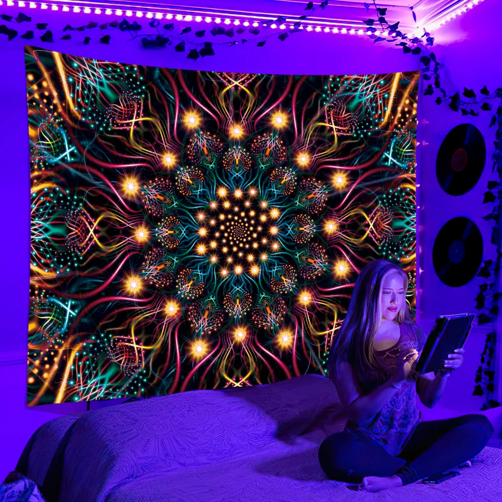 Black Light Tapestry UV Reacti - Home Decor Hippie avaliação e preço